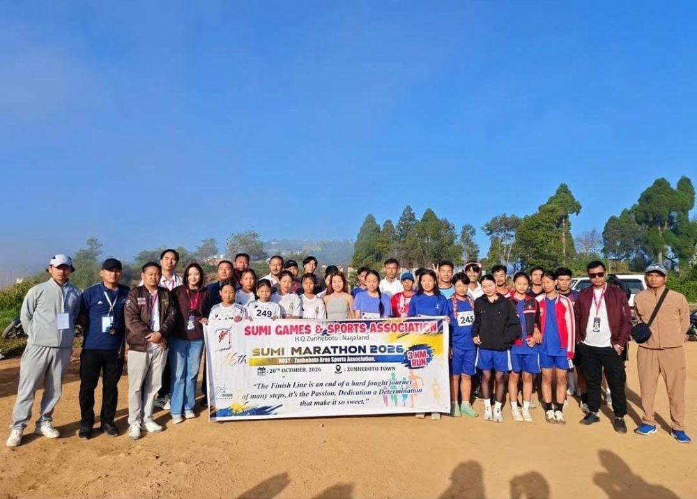 Participants of the cross country race pose for a photo during the 16th Sümi Hoho Trophy 2026 in Zunheboto on October 20.
